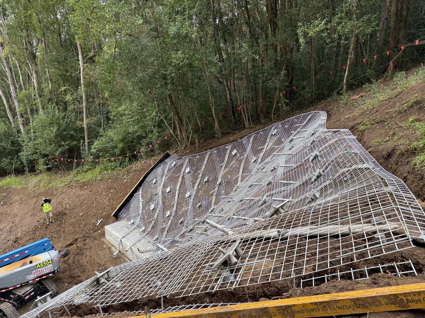 Mesh and anchors set out on a Lismore flood-restoration downslope
