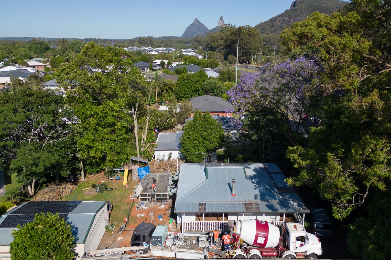 Aerial view of a Pumpd pump working a tight residential block